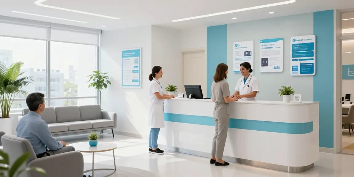 Hair transplant Istanbul at a modern health clinic reception with patient care services.