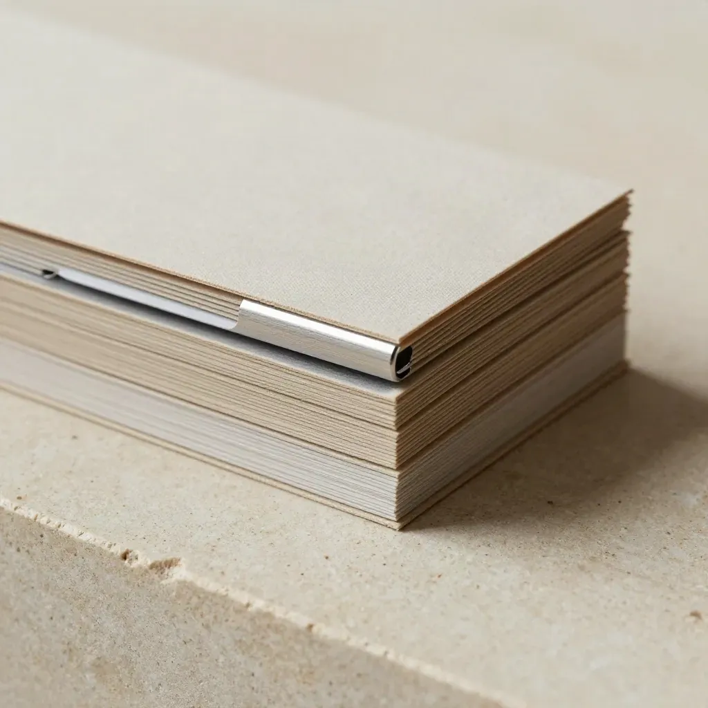 Macro van drie sleeves, aluminium spacer en gevouwen vel op warme steen, zacht uitlicht
