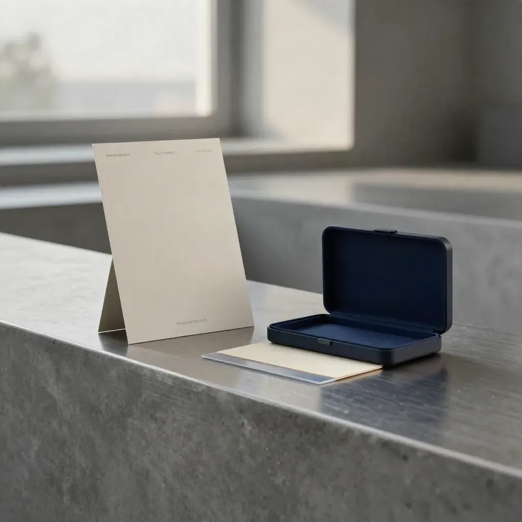 Event-opener set op een stalen richel met transparante inserts in zacht avondlicht.